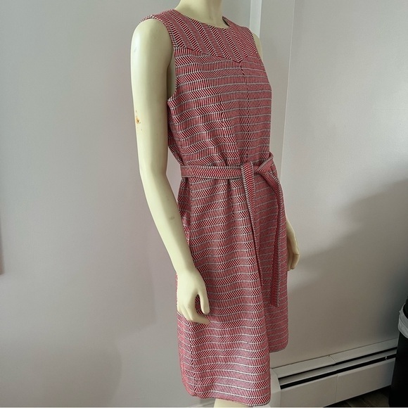 Jcrew Women’s Italian Tie Waist Dress in Tweed Sleeveless Red Tan Black 8T - Picture 3 of 12